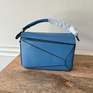 Mini Blue Leather Patchwork Puzzle Bag Chic Crossbody Satchel